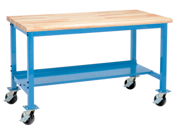 Mobile Workbench, 72 x 36", Square Tubular Leg, Maple Safety Edge, Blue